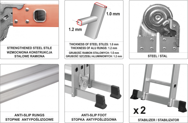 Scara multifunctionala VOREL, otel/aluminiu, 3.4m, 4X3 trepte [6]