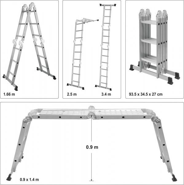 Scara multifunctionala VOREL, otel/aluminiu, 3.4m, 4X3 trepte [7]