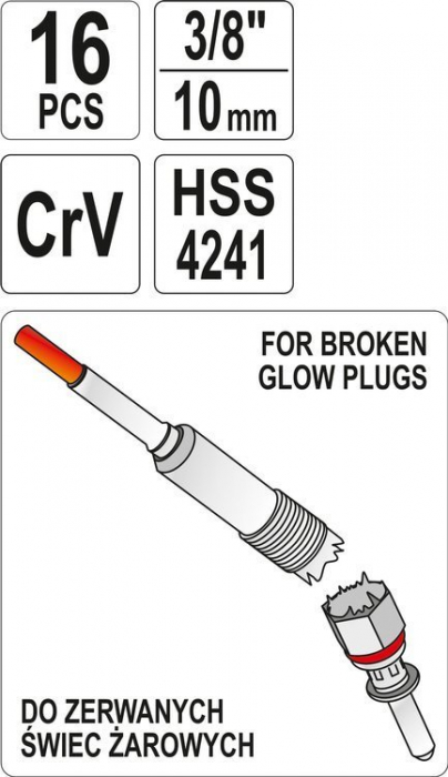 Set extractoare pentru bujii rupte YATO 3/8 CrV-HSS 16buc [5]