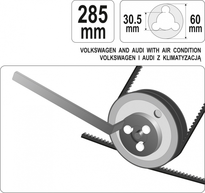 Cheie curbata pentru fulie pompa de apa VW / AUDI cu aer conditionat YATO 285mmX30.5mm [3]