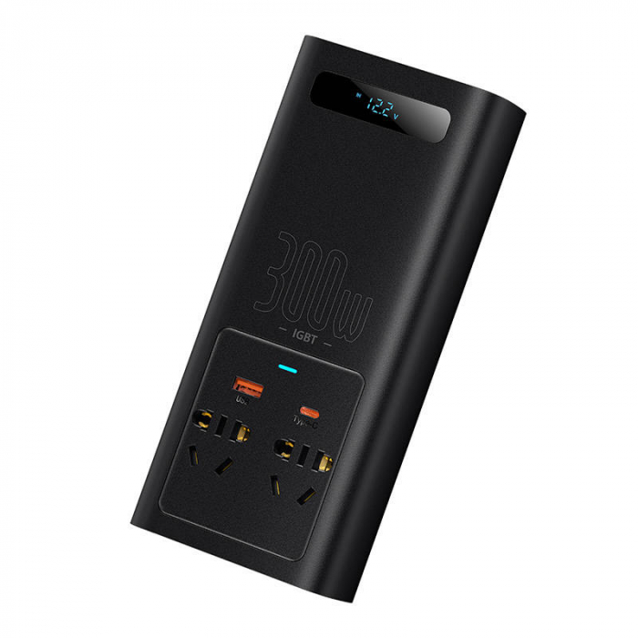 Invertor auto electric de putere BASEUS IGBT 2 X AC, USB-C, USB-A, 300W 220V (CN / EU) (negru) CGNB010101 [3]
