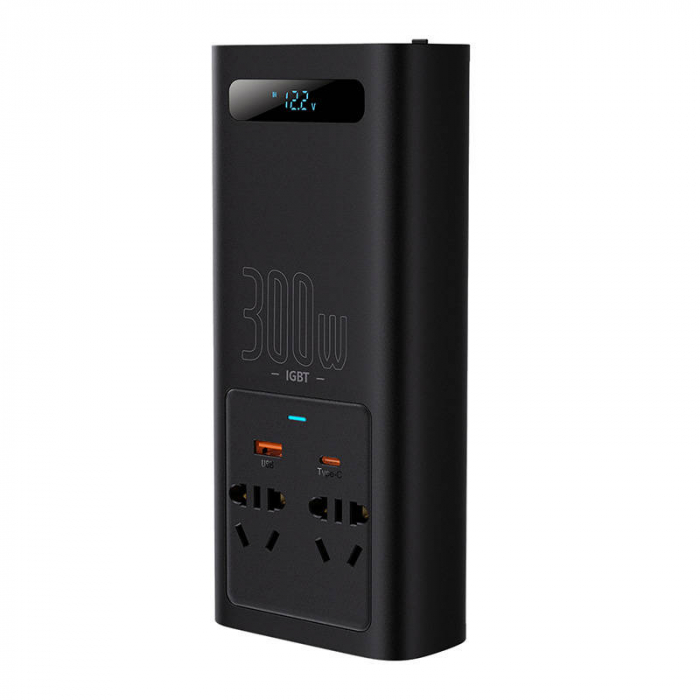 Invertor auto electric de putere BASEUS IGBT 2 X AC, USB-C, USB-A, 300W 220V (CN / EU) (negru) CGNB010101 [5]
