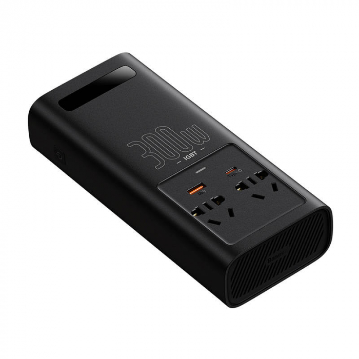 Invertor auto electric de putere BASEUS IGBT 2 X AC, USB-C, USB-A, 300W 220V (CN / EU) (negru) CGNB010101 [4]