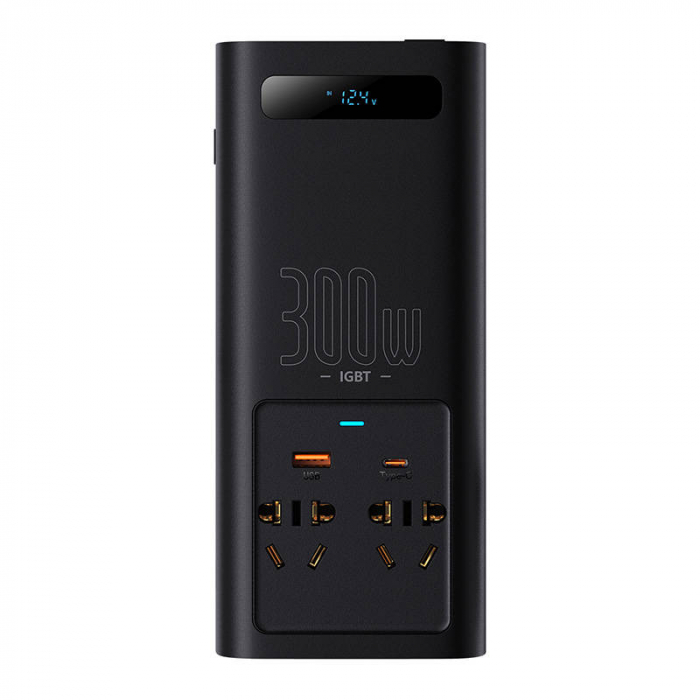 Invertor auto electric de putere BASEUS IGBT 2 X AC, USB-C, USB-A, 300W 220V (CN / EU) (negru) CGNB010101 [2]