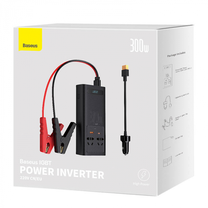 Invertor auto electric de putere BASEUS IGBT 2 X AC, USB-C, USB-A, 300W 220V (CN / EU) (negru) CGNB010101 [6]