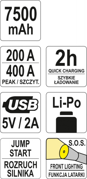 Acumulator extern YATO, pentru pornire/incarcare auto, Li-Po, 7500mAh, cu functie boost [8]