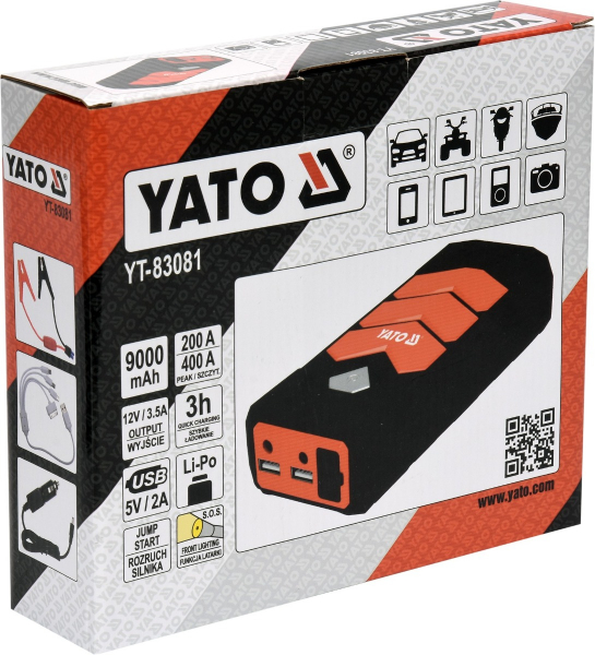 Acumulator extern YATO, pentru pornire/incarcare auto, Li-Po, 9000mAh, cu functie boost [8]