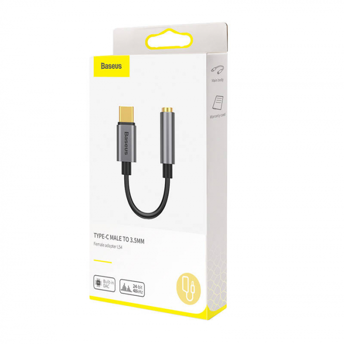 Adaptor audio BASEUS L54 USB-C + mini mufa 3.5mm pentru casti (negru+gri) [4]