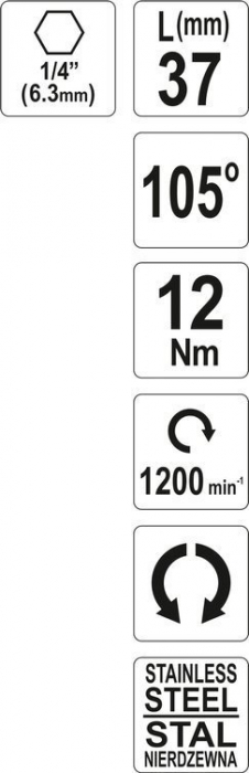 Adaptor unghiular pentru biti YATO 1/4 37mm 12Nm unghi 105° [5]