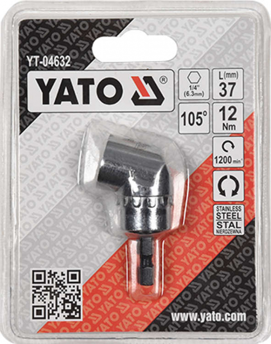 Adaptor unghiular pentru biti YATO 1/4 37mm 12Nm unghi 105° [4]