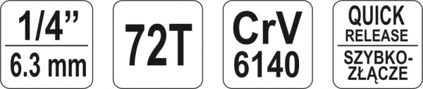Antrenor cu clichet YATO, curbat, 1/4", 72T, 155mm [3]