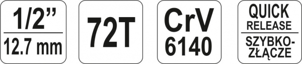 Antrenor cu clichet YATO, curbat, QUICK connect, 1/2", 72T, 255mm [2]