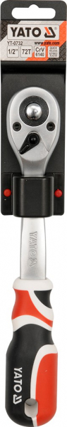Antrenor cu clichet YATO, curbat, QUICK connect, 1/2", 72T, 255mm [3]