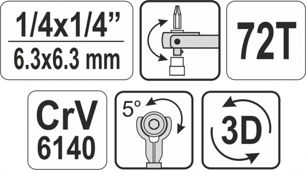 Antrenor cu clichet YATO, rabatabil, pentru tubulara S, 1/4", 72T [8]