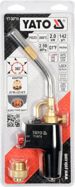 Arzator cu Gaz YATO, Aprindere Piezo, Alama, 2800 °C [4]