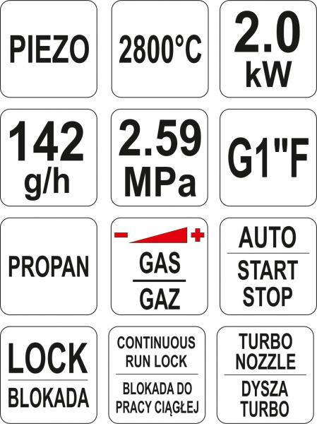 Arzator cu Gaz YATO, Aprindere Piezo, Alama, 2800 °C [6]