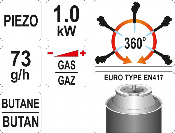 Arzator cu Gaz YATO, Aprindere Piezo, 1000 °C [6]