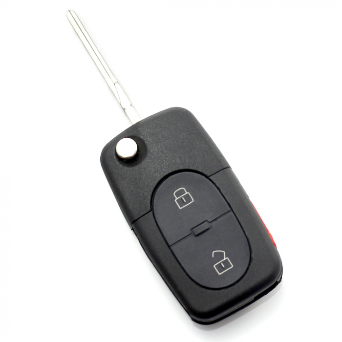 Audi - carcasa cheie tip briceag cu 2+1 butoane (1 buton de panica) si baterie 1616 - CARGUARD