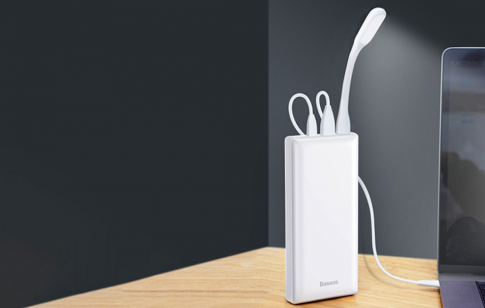 Baterie externa PowerBank BASEUS Mini JA 30000mAh, 2xUSB, USB-C, Micro, Lightning 3A (alb) PPJAN-C02 [6]