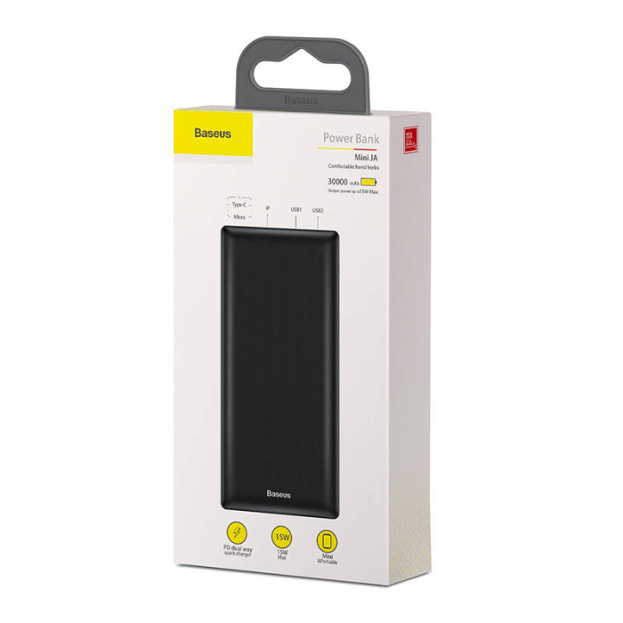 Baterie externa PowerBank BASEUS Mini JA 30000mAh, 2xUSB, USB-C, Micro, Lightning 3A (negru) PPJAN-C01 [4]