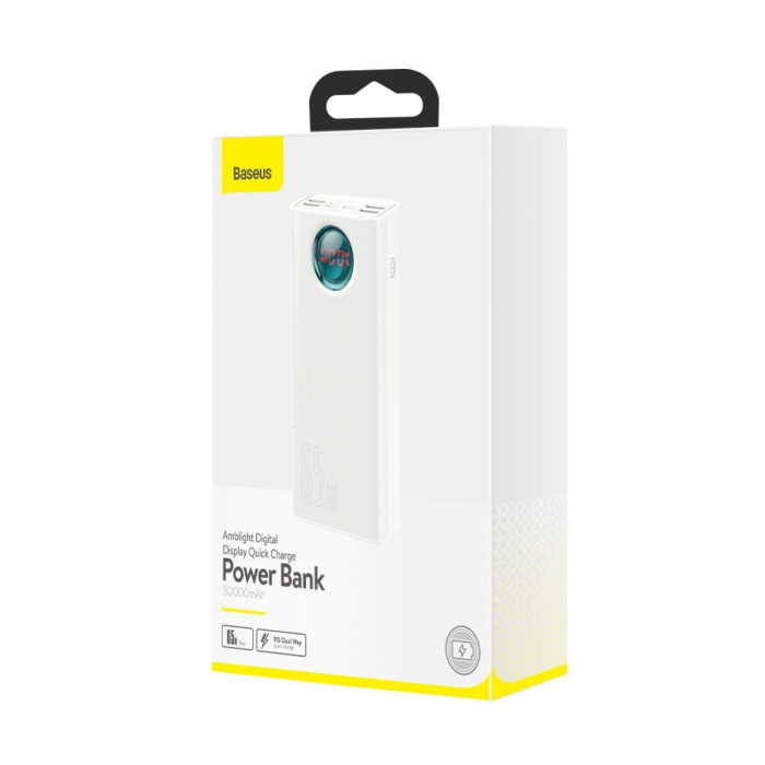 Baterie externa Powerbank cu afisaj digital BASEUS Amblight, 30000mAh, QC 3.0, PD, 3A, 65W (alb) PPLG-A02 [7]
