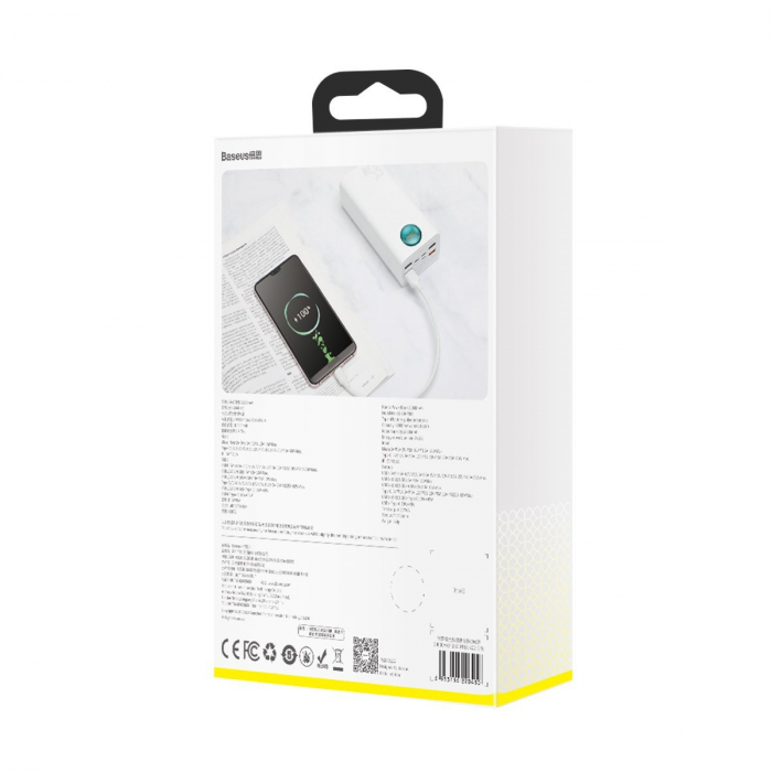 Baterie externa Powerbank cu afisaj digital BASEUS Amblight, 30000mAh, QC 3.0, PD, 3A, 65W (alb) PPLG-A02 [8]