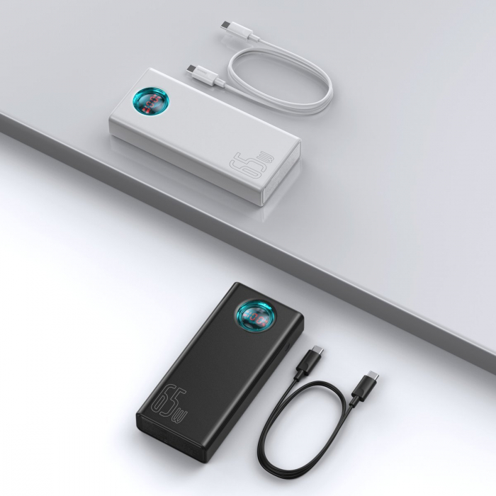 Baterie externa Powerbank cu afisaj digital BASEUS Amblight, 30000mAh, QC 3.0, PD, 3A, 65W (alb) PPLG-A02 [9]