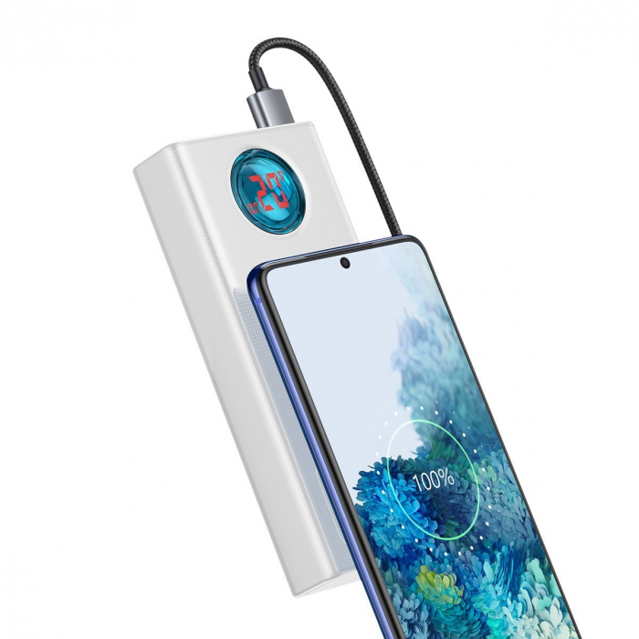 Baterie externa Powerbank cu afisaj digital BASEUS Amblight, 30000mAh, QC 3.0, PD, 3A, 65W (alb) PPLG-A02 [3]