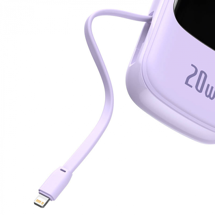Baterie externa PowerBank cu afișaj digital BASEUS Q 20000mAh, IP, USB, USB-C, 20 W cu cablu IP (mov) PPQD-H05 [4]