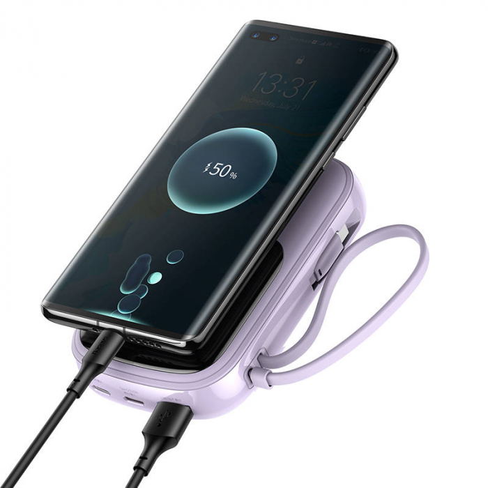 Baterie externa PowerBank cu afișaj digital BASEUS Q 20000mAh, IP, USB, USB-C, 20 W cu cablu IP (mov) PPQD-H05 [3]