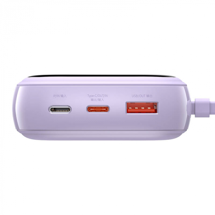 Baterie externa PowerBank cu afișaj digital BASEUS Q 20000mAh, IP, USB, USB-C, 20 W cu cablu IP (mov) PPQD-H05 [5]
