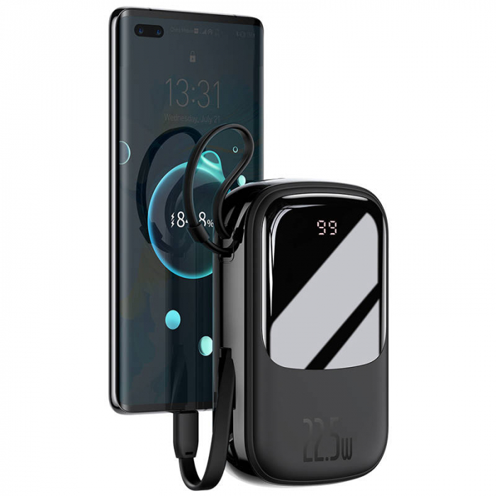 Baterie externa PowerBank cu afișaj digital BASEUS Q 20000mAh, IP, USB, USB-C, 22,5 W cu cablu tip C (negru) PPQD-I01 [2]