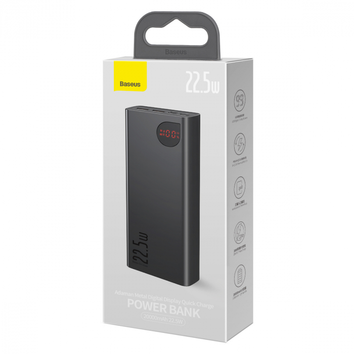 Baterie externa Powerbank cu afisaj digital BASEUS Adaman Metal, 20000 mAh, 22,5 W (negru) PPAD000101 [4]