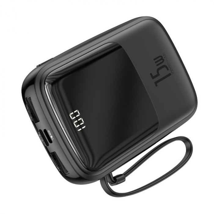 Baterie externa PowerBank BASEUS Q 3A afisaj digital 10000mAh, IP, USB, USB-C, 15W cu cablu tip C (negru) PPQD-A01 [5]