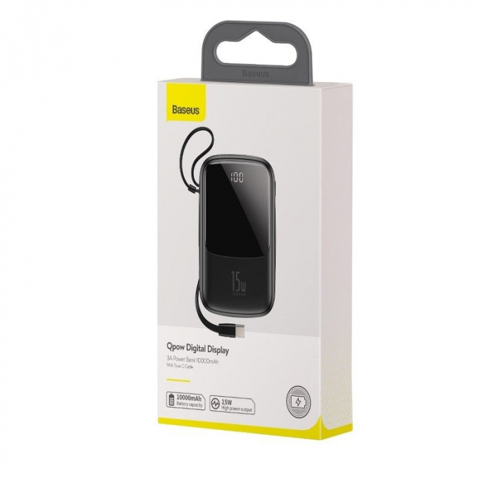 Baterie externa PowerBank BASEUS Q 3A afisaj digital 10000mAh, IP, USB, USB-C, 15W cu cablu tip C (negru) PPQD-A01 [6]