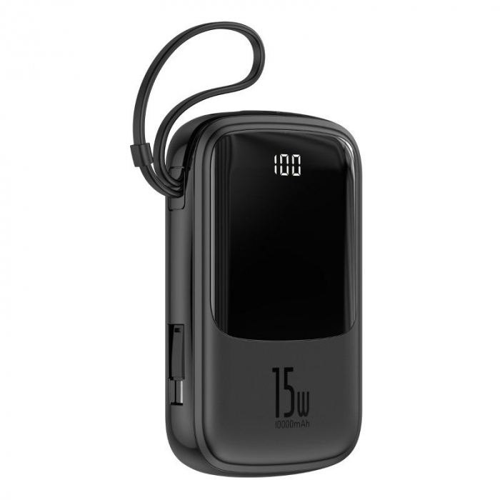 Baterie externa PowerBank BASEUS Q 3A afisaj digital 10000mAh, IP, USB, USB-C, 15W cu cablu tip C (negru) PPQD-A01 [4]