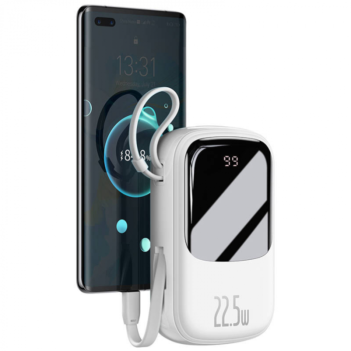 Baterie externa PowerBank cu afișaj digital BASEUS Q 20000mAh, IP, USB, USB-C, 22,5 W cu cablu tip C (alb) PPQD-I02 [2]