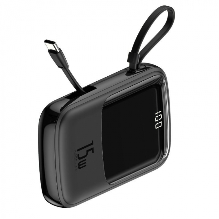 Baterie externa PowerBank BASEUS Q 3A afisaj digital 10000mAh, IP, USB, USB-C, 15W cu cablu tip C (negru) PPQD-A01 [2]