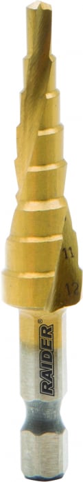 Burghiu conic in trepte HEX 1 4 HSS + TIN o4-12mm Raider