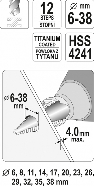 Burghiu in Trepte YATO, HSS, 6-38mm, 12 Trepte [4]