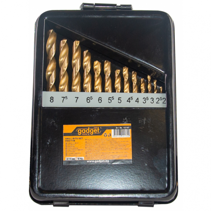 Burghiu ø2.0-8.0mm HSS + TIN set 13pcs metal box GD Gadget [2]