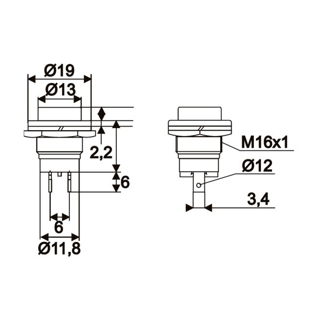 Buton 1 circuit 2A-250V OFF-(ON), negru [2]