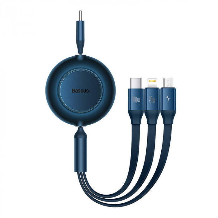 Cablu de date rapid usb-c baseus bright mirror 4 3in1 usb-c lightning micro 100w 3.5a 1.1m - albastru camj010203