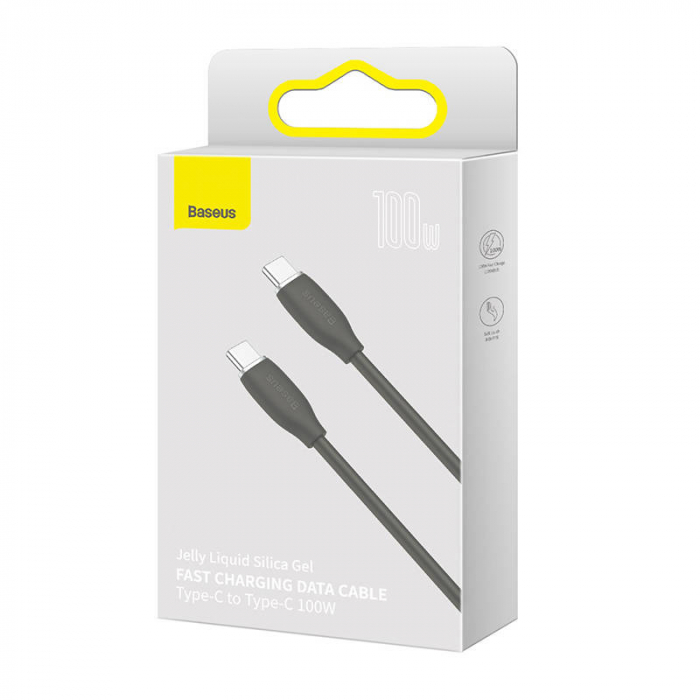 Cablu de date rapid BASEUS Jelly USB-C la USB-C 100W 480Mbps flash charging 2m (negru) CAGD030101 [7]