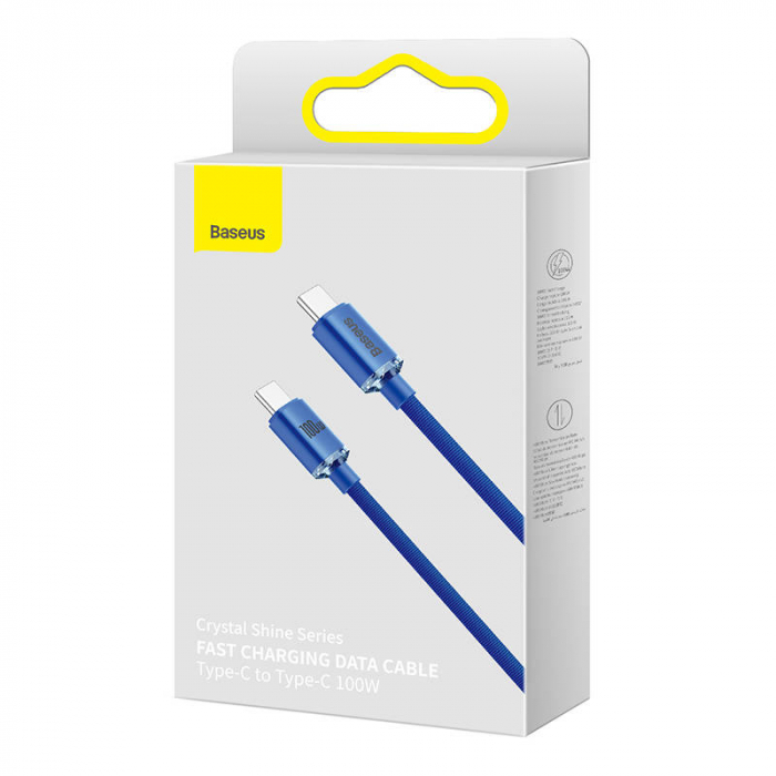 Cablu de date rapid BASEUS Crystal Shine USB-C la USB-C 100W 480Mbps flash charging 2m (albastru) CAJY000703 [6]