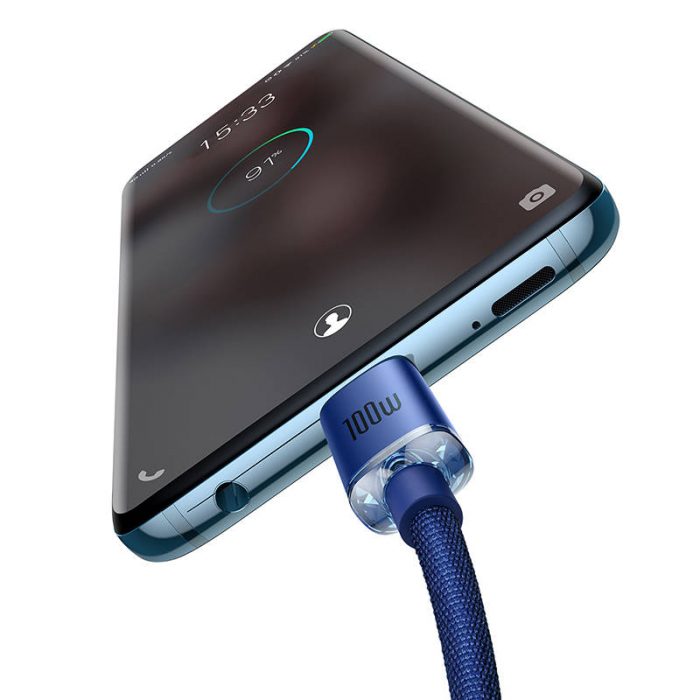 Cablu de date rapid BASEUS Crystal Shine USB-C la USB-C 100W 480Mbps flash charging 2m (albastru) CAJY000703 [5]