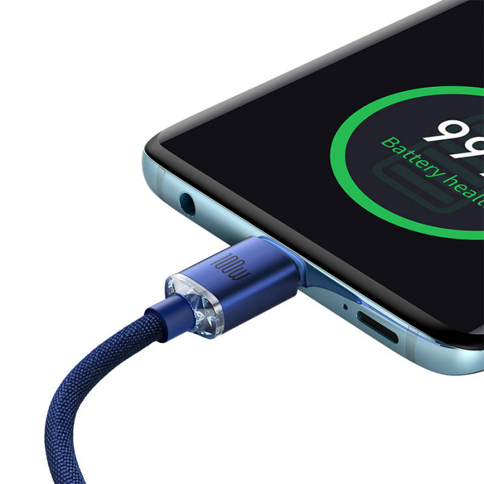 Cablu de date rapid BASEUS Crystal Shine USB-C la USB-C 100W 480Mbps flash charging 2m (albastru) CAJY000703 [2]