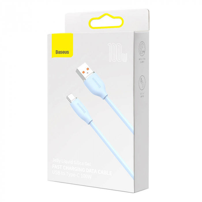 Cablu de date rapid BASEUS Jelly USB la USB-C 100W 480Mbps flash charging 2m (albastru) CAGD010103 [5]