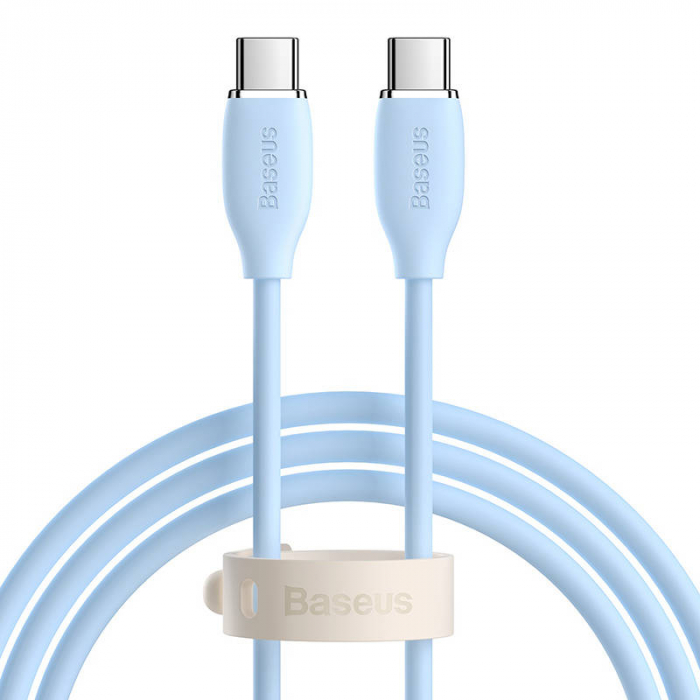 Cablu de date rapid baseus jelly usb-c la usb-c 100w 480mbps flash charging 2m (albastru) cagd030103