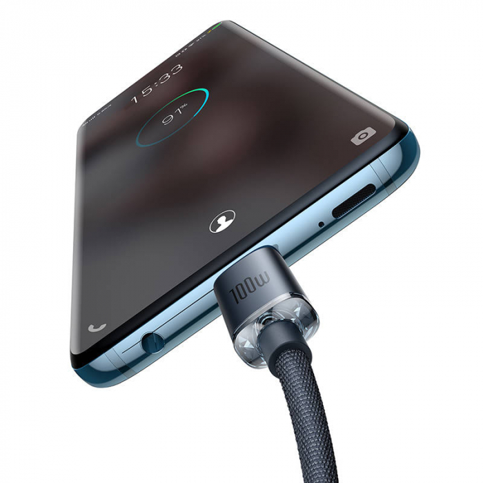 Cablu de date rapid BASEUS Crystal Shine USB-C la USB-C 100W 480Mbps flash charging 2m (negru) CAJY000701 [5]